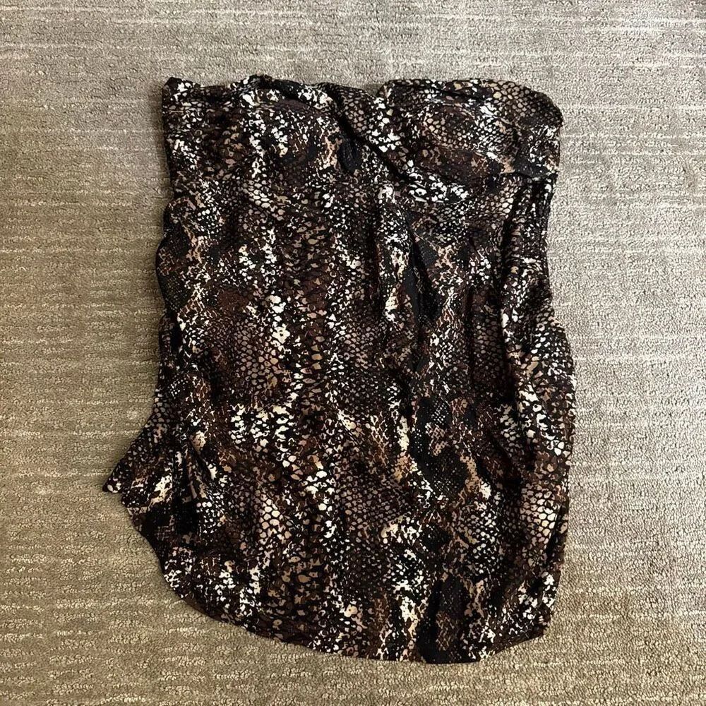 Motherhood Maternity Snake Print Brown Black Strapless Swim Top Medium